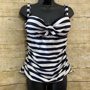Togs Swim Tankini Top Size 12 Navy Blue White Stripe Padded Bra Adjustable Strap